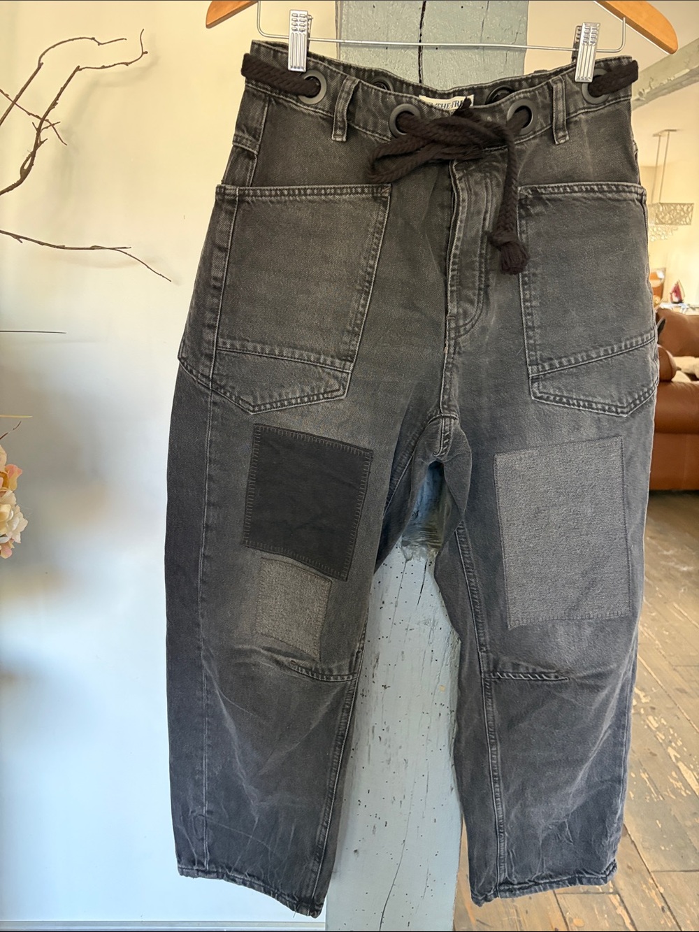 WOMEN Washed Gray Patchwork Drawstring Pants we the free by free people